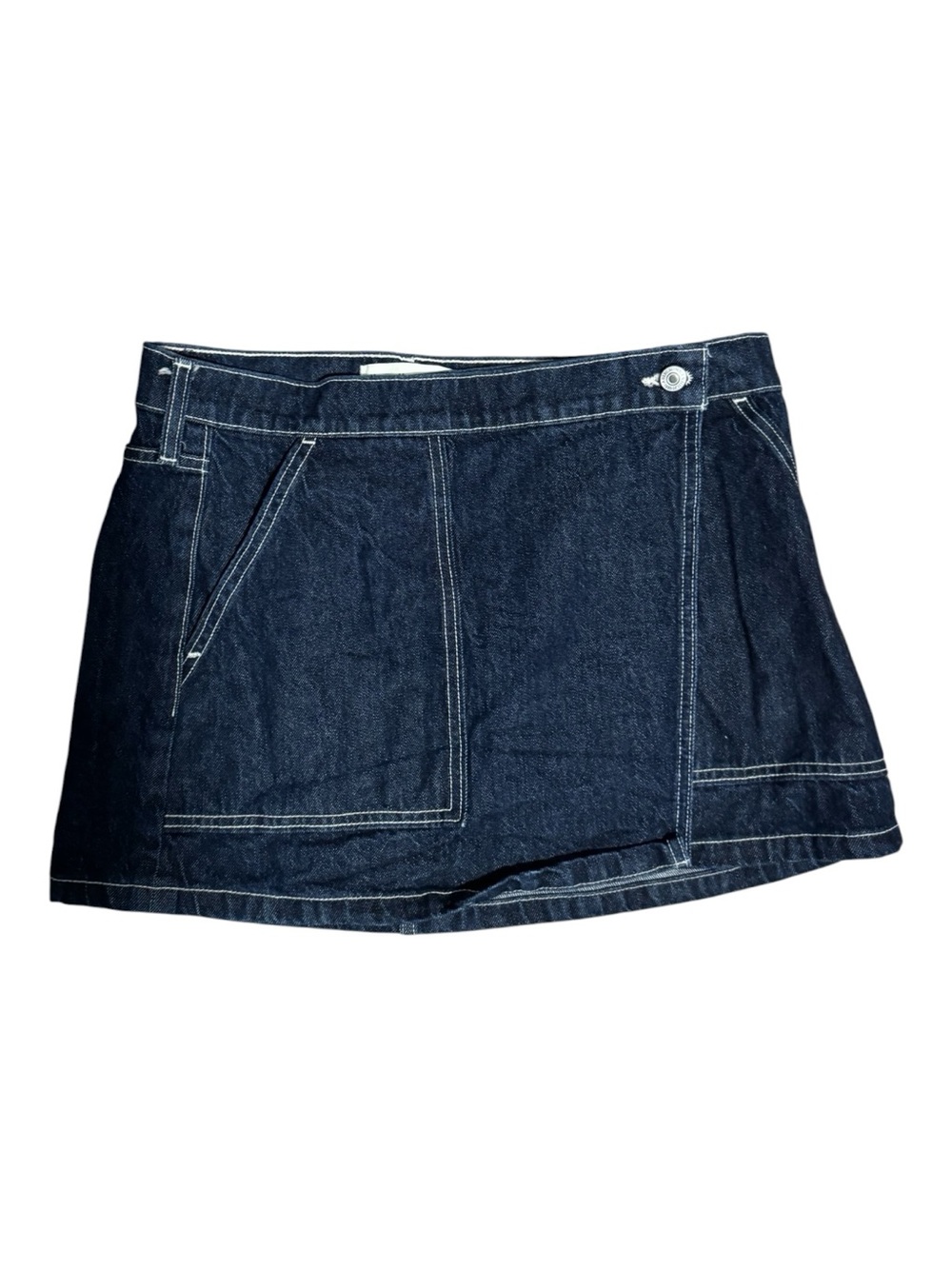 Abercrombie & Fitch Dark Denim Wrap Mini Skirt Contrast Stitch Size 28 NWOT - Picture 2 of 4